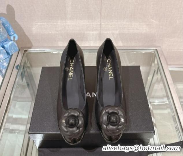 Perfect Chanel Camellia Bloom Lambskin & Patent Calfskin Pumps 7cm Black 0224028