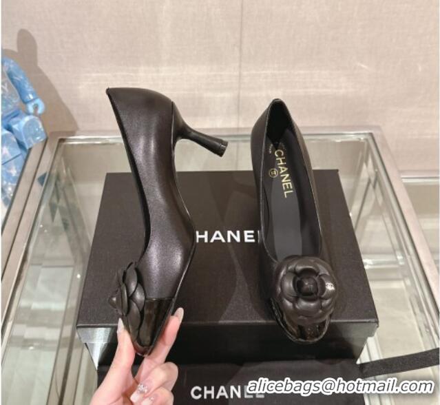 Perfect Chanel Camellia Bloom Lambskin & Patent Calfskin Pumps 7cm Black 0224028