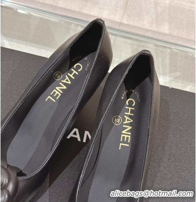 Perfect Chanel Camellia Bloom Lambskin & Patent Calfskin Pumps 7cm Black 0224028