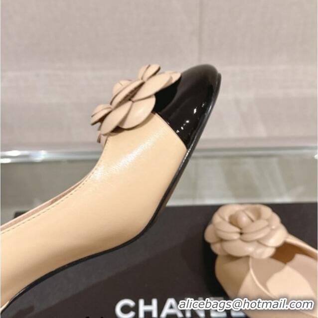 Low Price Chanel Camellia Bloom Lambskin & Patent Calfskin Pumps 7cm Beige 0224029