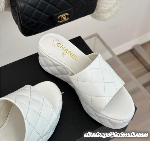 Duplicate Chanel Quilted Lambskin Wedge Platform Slide Sandals 6.5cm White 0224033