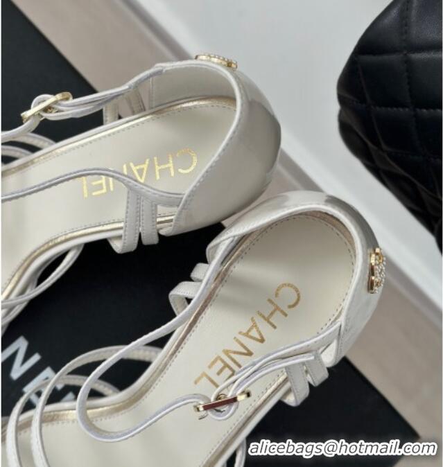 Top Quality Chanel Shiny Calfskin Heel Sandals 7cm White 224037