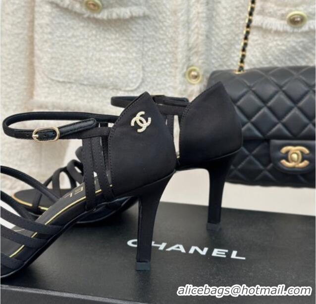 Buy Duplicate Chanel Satin Heel Sandals 7cm Black 224039