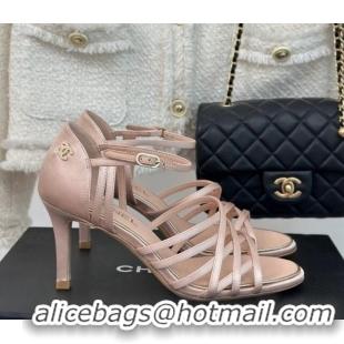 Purchase Chanel Satin Heel Sandals 7cm Pink 224040