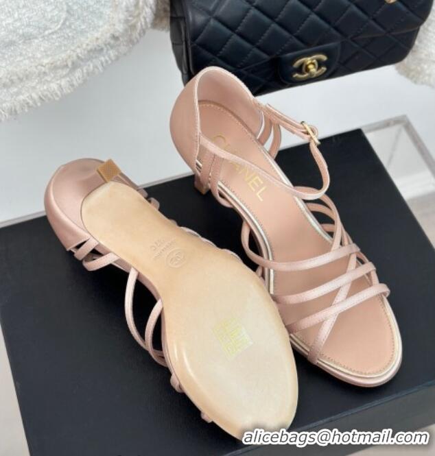 Purchase Chanel Satin Heel Sandals 7cm Pink 224040