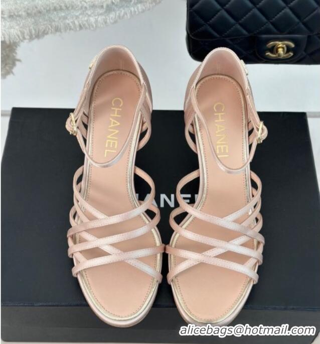 Purchase Chanel Satin Heel Sandals 7cm Pink 224040