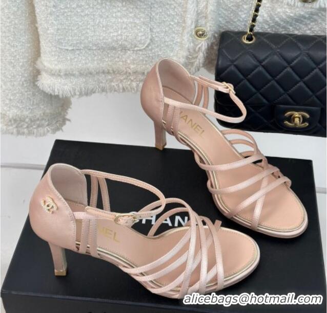 Purchase Chanel Satin Heel Sandals 7cm Pink 224040