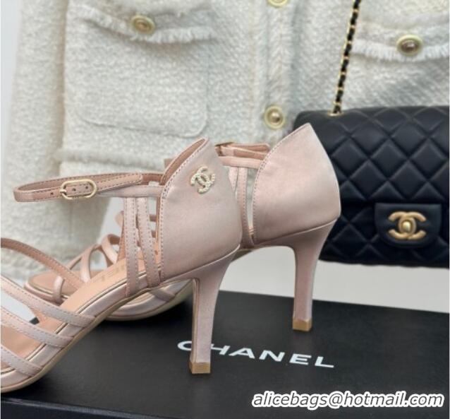 Purchase Chanel Satin Heel Sandals 7cm Pink 224040