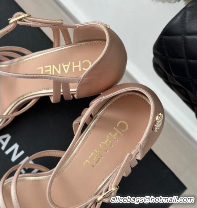 Purchase Chanel Satin Heel Sandals 7cm Pink 224040