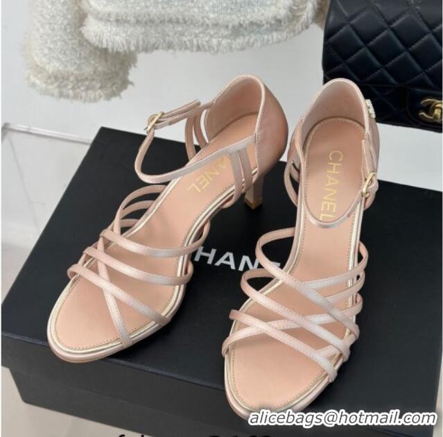 Purchase Chanel Satin Heel Sandals 7cm Pink 224040