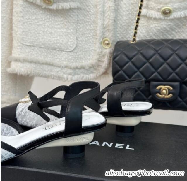 Best Price Chanel Mesh Heel Sandals 3.5cm with Pearl Clover and Bow White 0224046