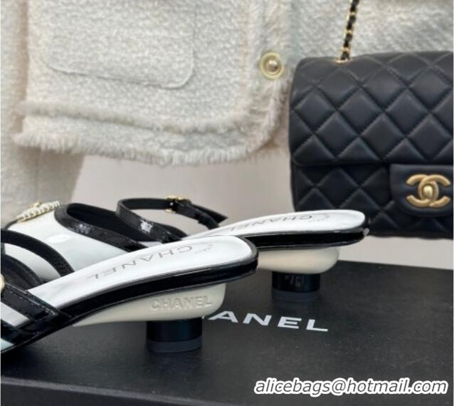 Reasonable Price Chanel Calfskin Heel Slide Sandals 3.5cm with Pearl Clover White 0224047