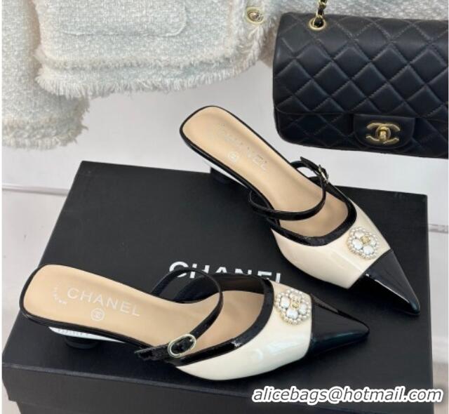 Good Looking Chanel Calfskin Heel Slide Sandals 3.5cm with Pearl Clover Beige 0224048