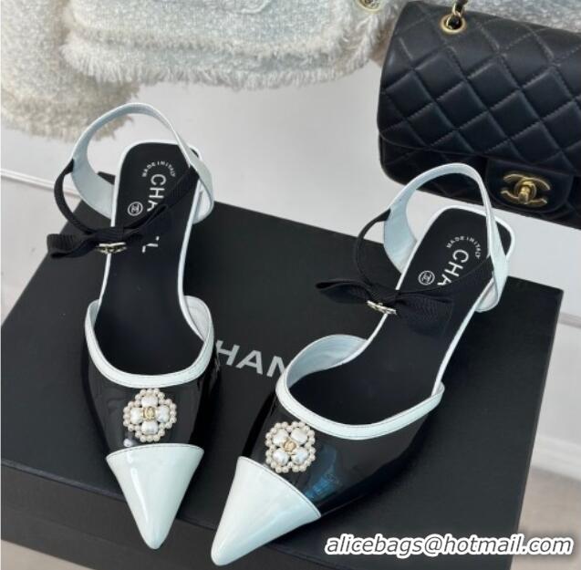 Grade Quality Chanel Calfskin Heel Sandals 3.5cm with Pearl Clover and Bow Black 224052