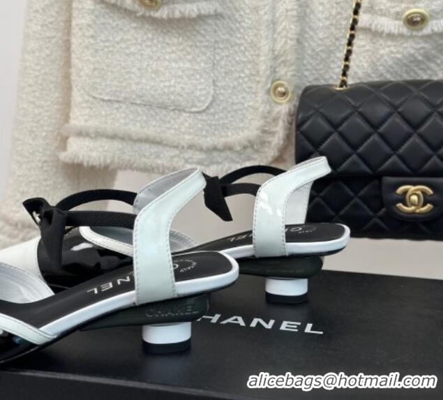 Grade Quality Chanel Calfskin Heel Sandals 3.5cm with Pearl Clover and Bow Black 224052