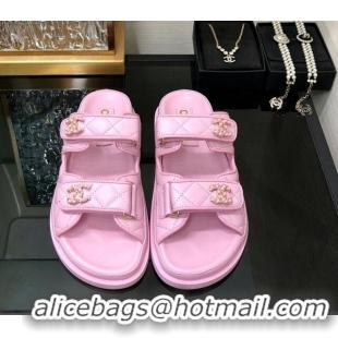 Best Price Chanel Quilted Lambskin Flat Strap Slide Sandals with Chain CC Purple 0224055