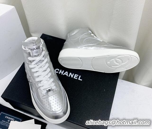 Good Looking Chanel Metallic Calfskin High-Top Sneakers G45353 Silver 224072