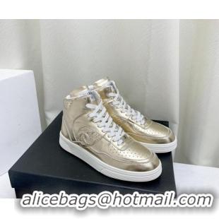 Good Quality Chanel Metallic Calfskin High-Top Sneakers G45353 Gold 224073