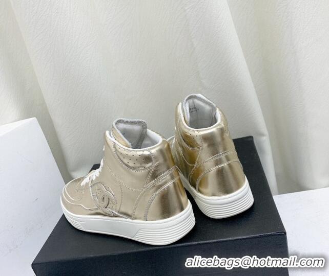 Good Quality Chanel Metallic Calfskin High-Top Sneakers G45353 Gold 224073