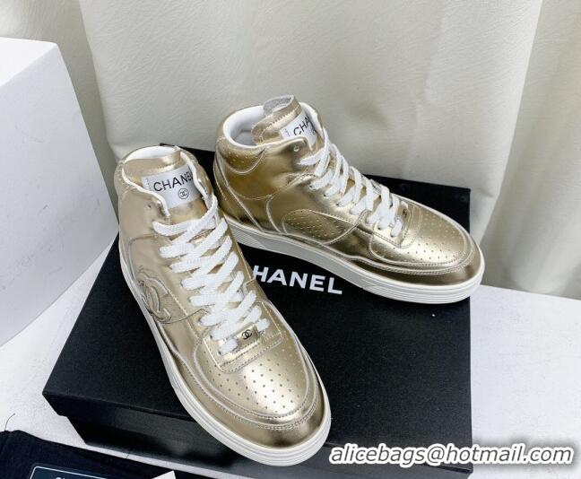 Good Quality Chanel Metallic Calfskin High-Top Sneakers G45353 Gold 224073