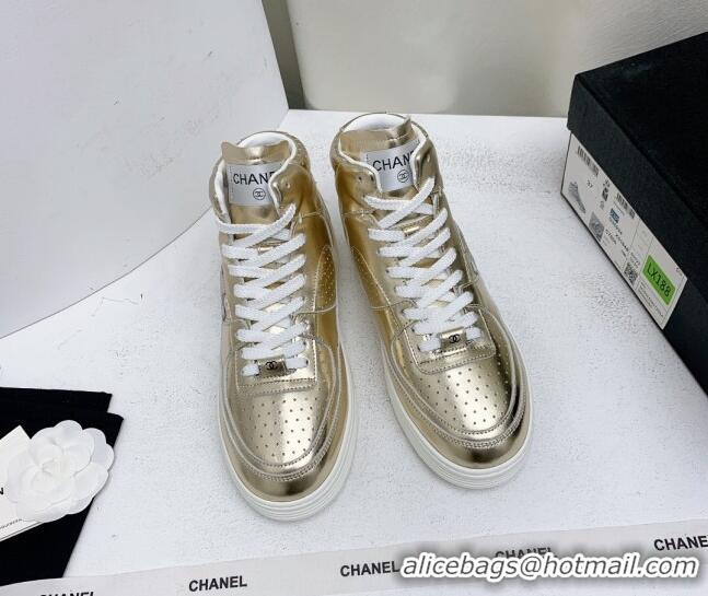 Good Quality Chanel Metallic Calfskin High-Top Sneakers G45353 Gold 224073