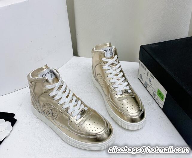 Good Quality Chanel Metallic Calfskin High-Top Sneakers G45353 Gold 224073