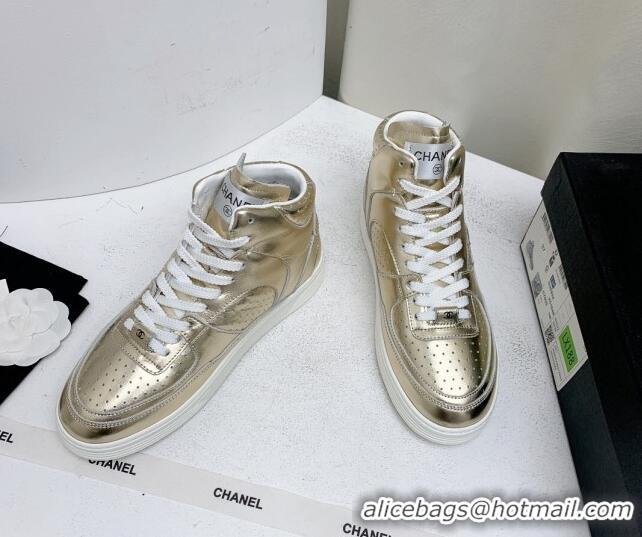 Good Quality Chanel Metallic Calfskin High-Top Sneakers G45353 Gold 224073