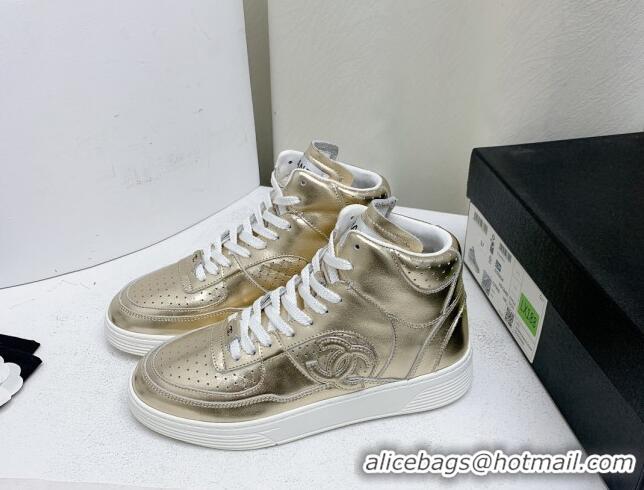 Good Quality Chanel Metallic Calfskin High-Top Sneakers G45353 Gold 224073