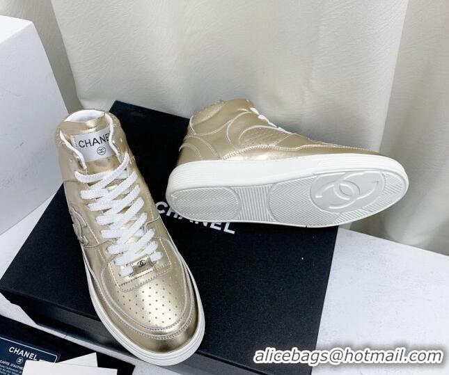 Good Quality Chanel Metallic Calfskin High-Top Sneakers G45353 Gold 224073