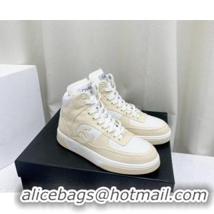 Most Popular Chanel Cotton High-Top Sneakers G45353 light Beige 0224075