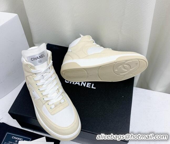 Most Popular Chanel Cotton High-Top Sneakers G45353 light Beige 0224075