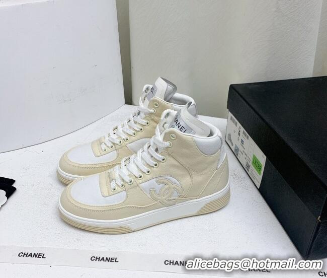 Most Popular Chanel Cotton High-Top Sneakers G45353 light Beige 0224075