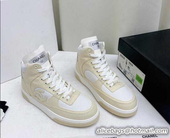 Most Popular Chanel Cotton High-Top Sneakers G45353 light Beige 0224075