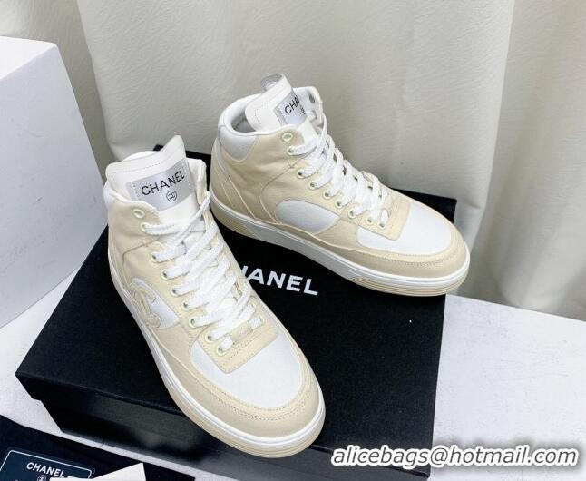 Most Popular Chanel Cotton High-Top Sneakers G45353 light Beige 0224075