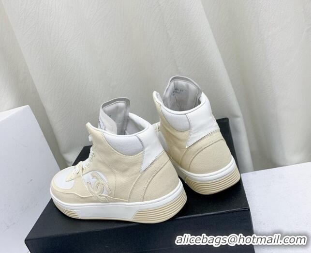 Most Popular Chanel Cotton High-Top Sneakers G45353 light Beige 0224075