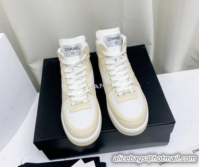 Most Popular Chanel Cotton High-Top Sneakers G45353 light Beige 0224075