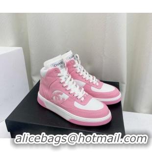 Popular Style Chanel Cotton High-Top Sneakers G45353 Pink 224076