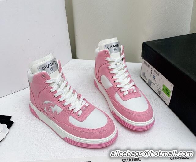 Popular Style Chanel Cotton High-Top Sneakers G45353 Pink 224076