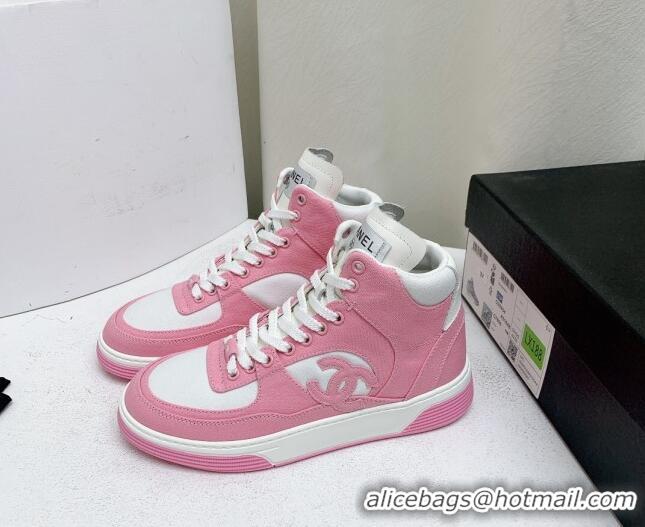 Popular Style Chanel Cotton High-Top Sneakers G45353 Pink 224076