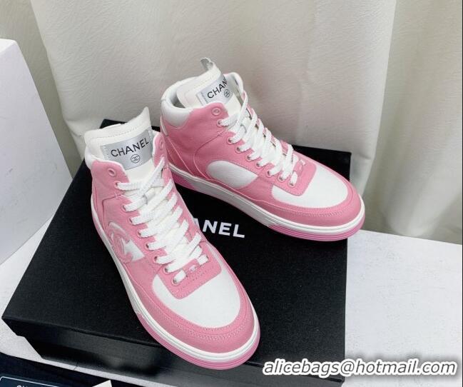 Popular Style Chanel Cotton High-Top Sneakers G45353 Pink 224076