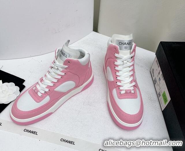 Popular Style Chanel Cotton High-Top Sneakers G45353 Pink 224076