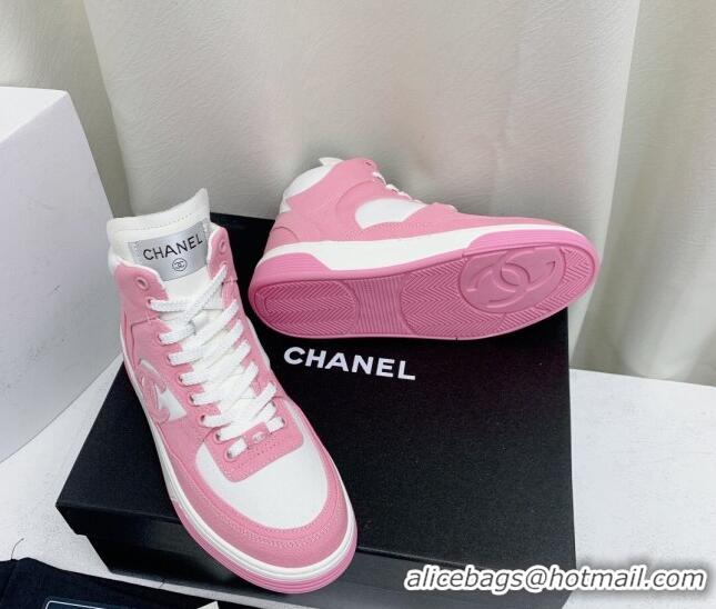 Popular Style Chanel Cotton High-Top Sneakers G45353 Pink 224076