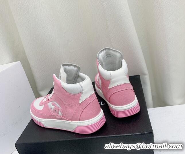 Popular Style Chanel Cotton High-Top Sneakers G45353 Pink 224076