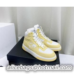 Stylish Chanel Cotton High-Top Sneakers G45353 Yellow 224077