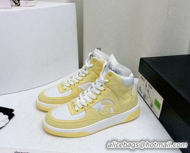 Stylish Chanel Cotton High-Top Sneakers G45353 Yellow 224077