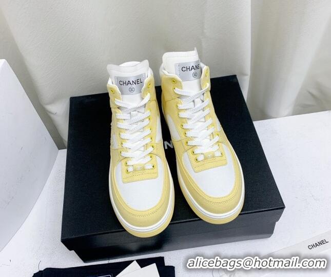 Stylish Chanel Cotton High-Top Sneakers G45353 Yellow 224077