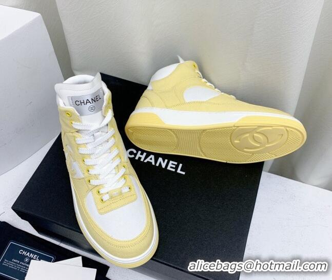 Stylish Chanel Cotton High-Top Sneakers G45353 Yellow 224077