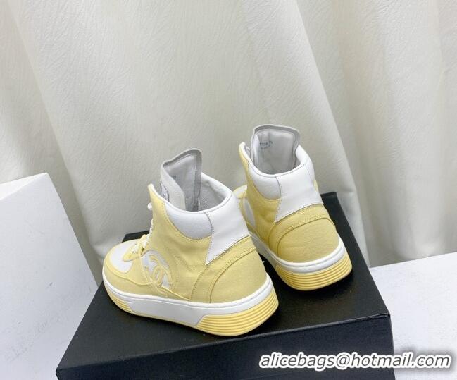 Stylish Chanel Cotton High-Top Sneakers G45353 Yellow 224077