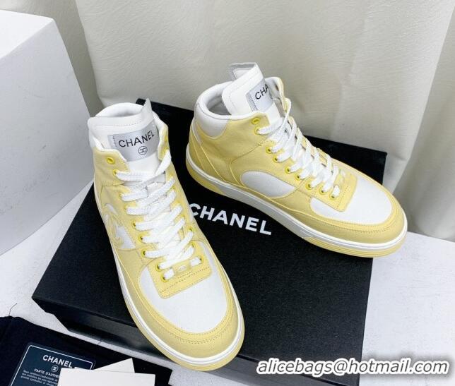 Stylish Chanel Cotton High-Top Sneakers G45353 Yellow 224077