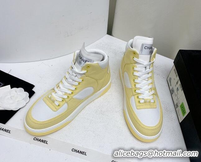 Stylish Chanel Cotton High-Top Sneakers G45353 Yellow 224077